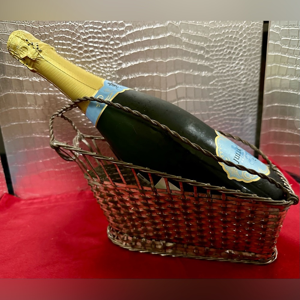 Vintage Wine Bottle Holder Caddy Silver Plate Basket by Eisenberg Lozano France
